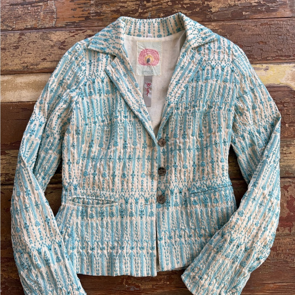 Johnny Was Biya Women’s Embroidered Teal & Cream Blazer